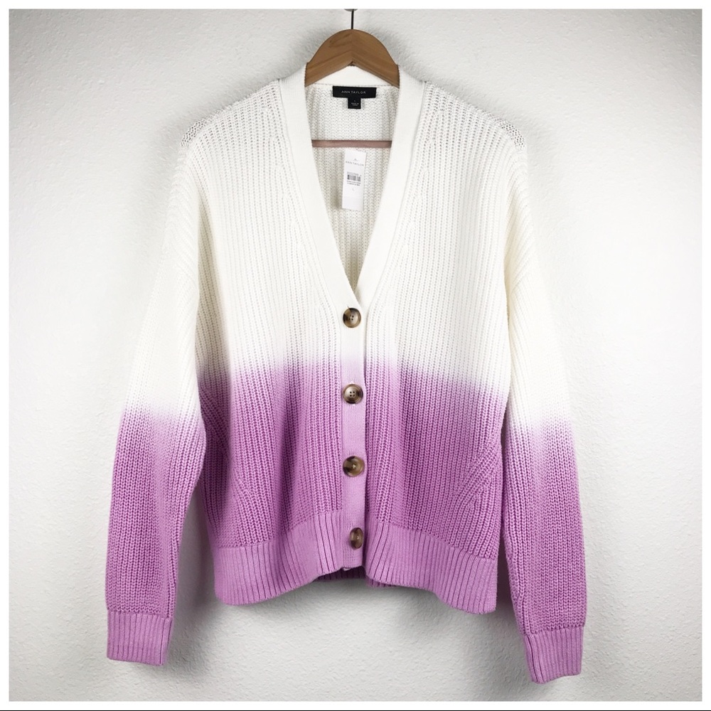 NWT Ann Taylor Purple Ombré Cardigan Size Large - Picture 2 of 9
